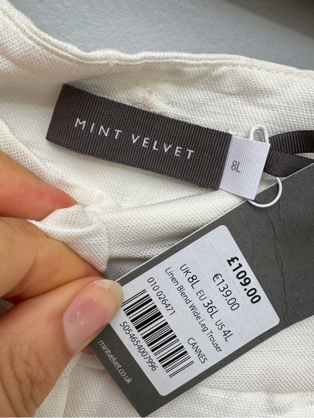 BRAND NEW Mint Velvet Cream Linen Blend Pleated Wide Leg Trousers in US 4 Long - Picture 8 of 8